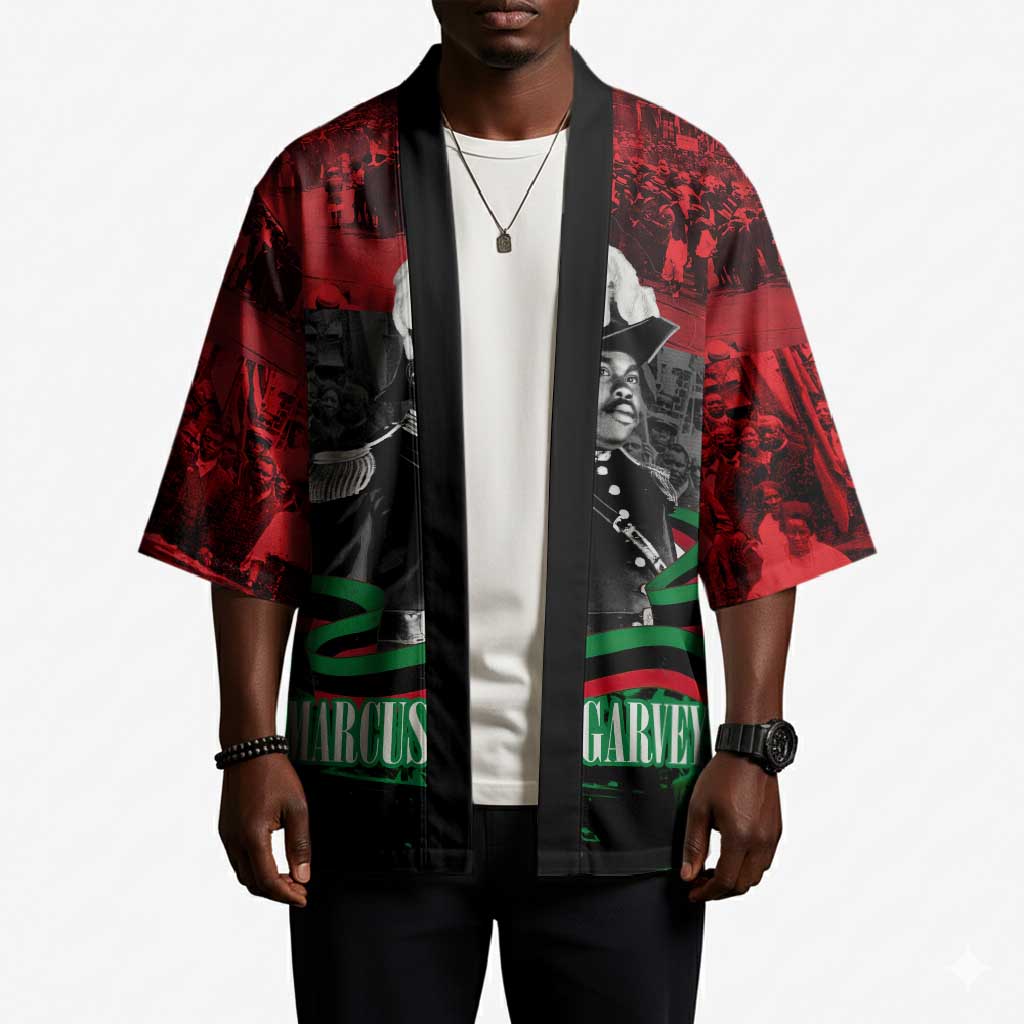 Marcus Garvey Kimono Collage Design Progress Is the Attraction Quote Pan African Movement Tribute - Wonder Print Shop