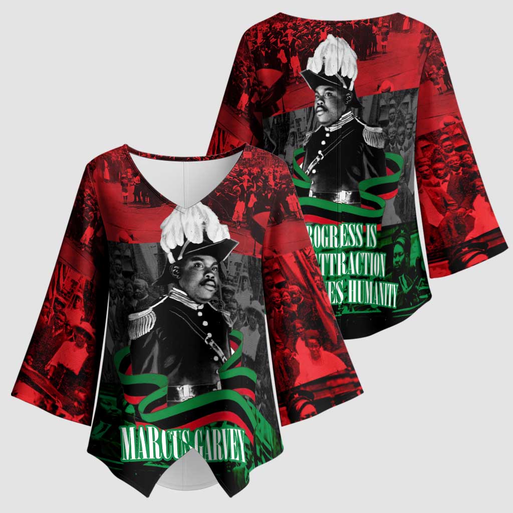 Marcus Garvey Kimono Sleeve Blouse Collage Design Progress Is the Attraction Quote Pan African Movement Tribute - Wonder Print Shop