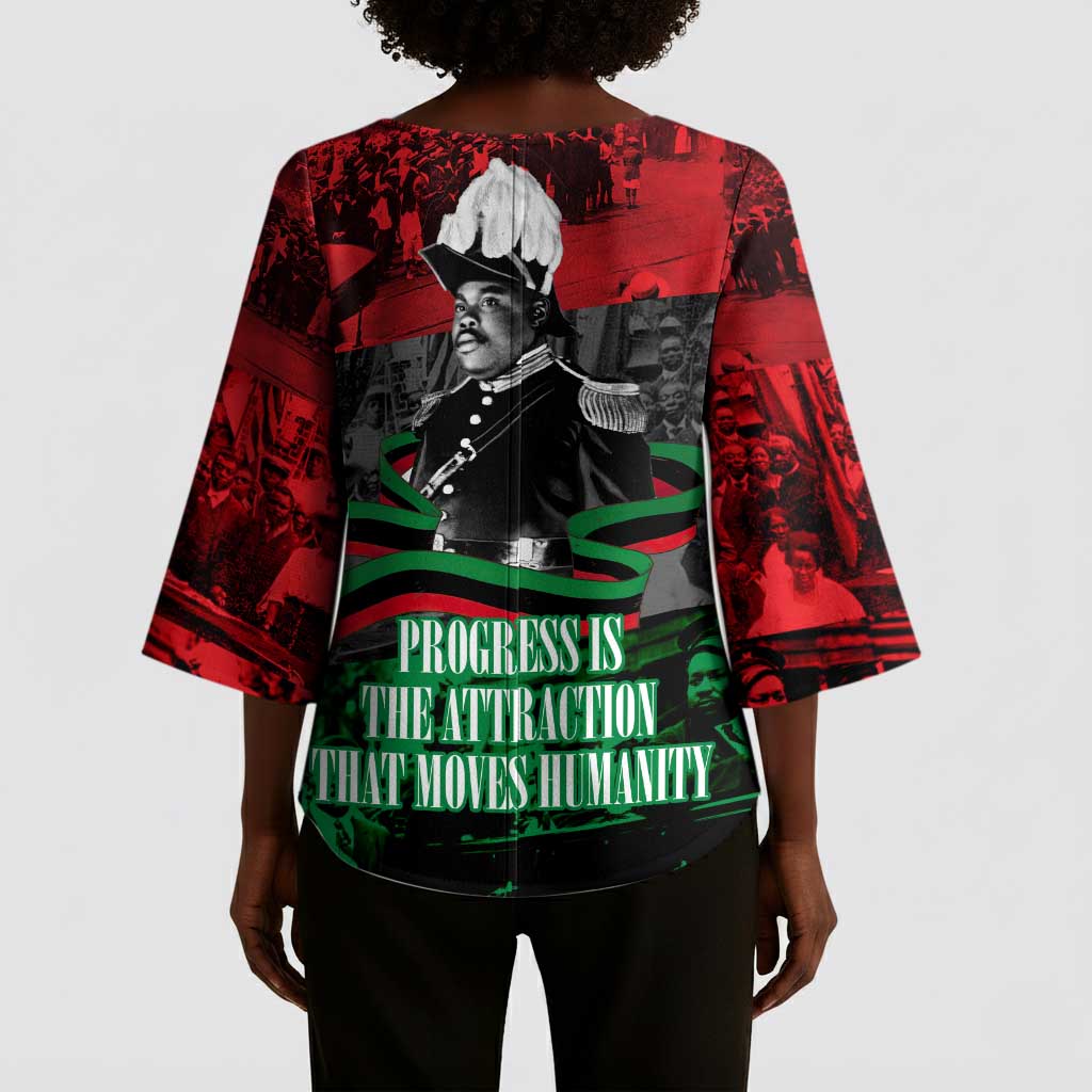 Marcus Garvey Kimono Sleeve Blouse Collage Design Progress Is the Attraction Quote Pan African Movement Tribute - Wonder Print Shop