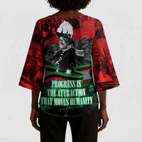 Marcus Garvey Kimono Sleeve Blouse Collage Design Progress Is the Attraction Quote Pan African Movement Tribute - Wonder Print Shop