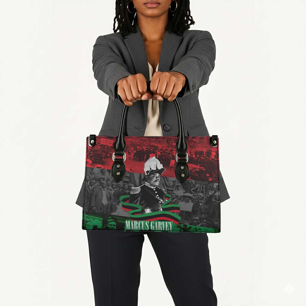Marcus Garvey Leather Bag Collage Design Progress Is the Attraction Quote Pan African Movement Tribute - Wonder Print Shop