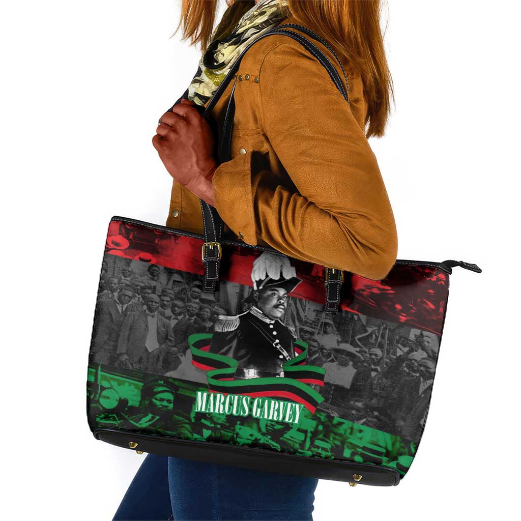 Marcus Garvey Leather Tote Bag Collage Design Progress Is the Attraction Quote Pan African Movement Tribute - Wonder Print Shop