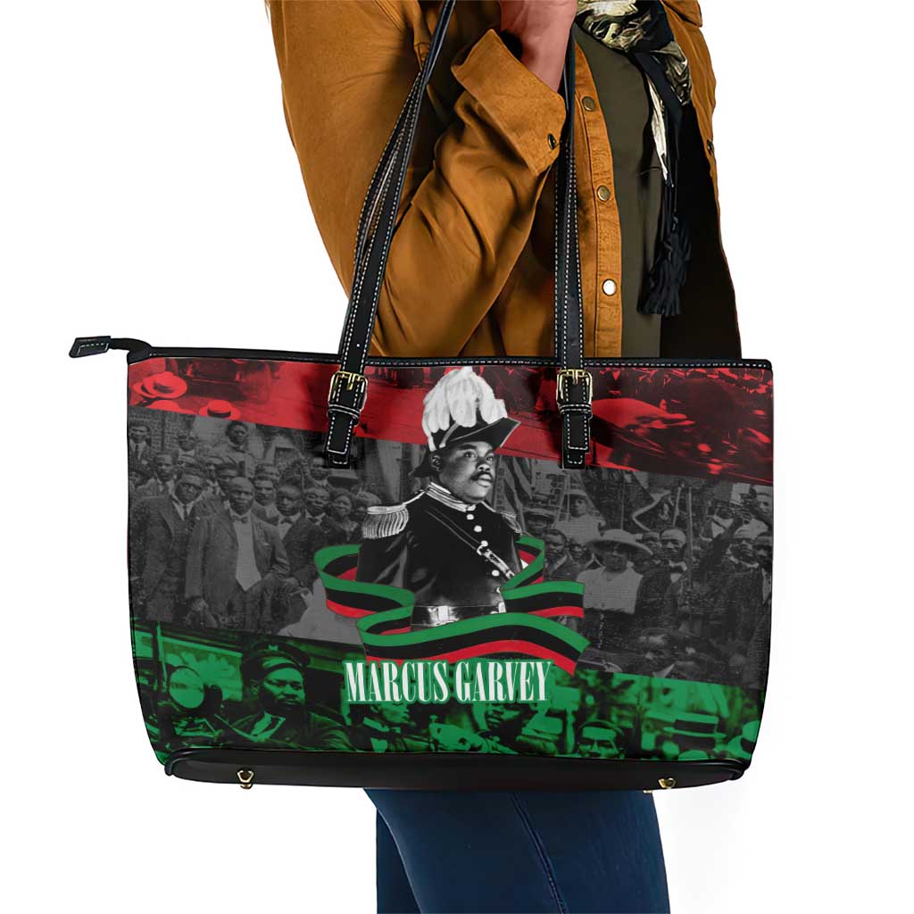 Marcus Garvey Leather Tote Bag Collage Design Progress Is the Attraction Quote Pan African Movement Tribute - Wonder Print Shop