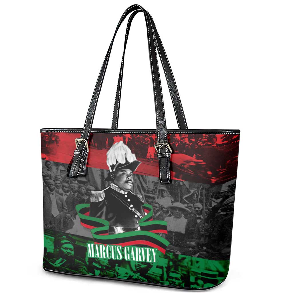 Marcus Garvey Leather Tote Bag Collage Design Progress Is the Attraction Quote Pan African Movement Tribute - Wonder Print Shop