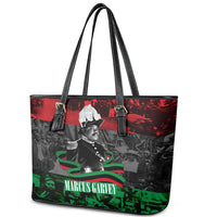 Marcus Garvey Leather Tote Bag Collage Design Progress Is the Attraction Quote Pan African Movement Tribute - Wonder Print Shop