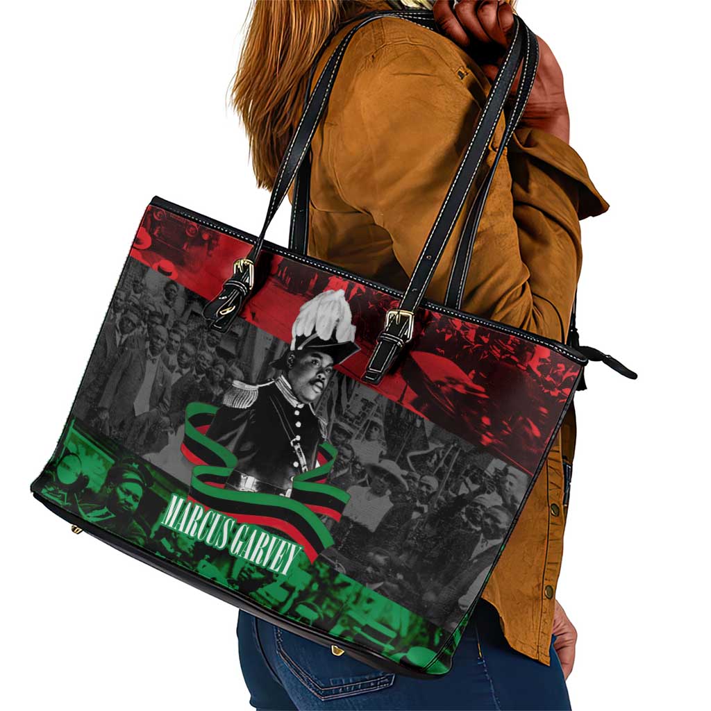 Marcus Garvey Leather Tote Bag Collage Design Progress Is the Attraction Quote Pan African Movement Tribute - Wonder Print Shop