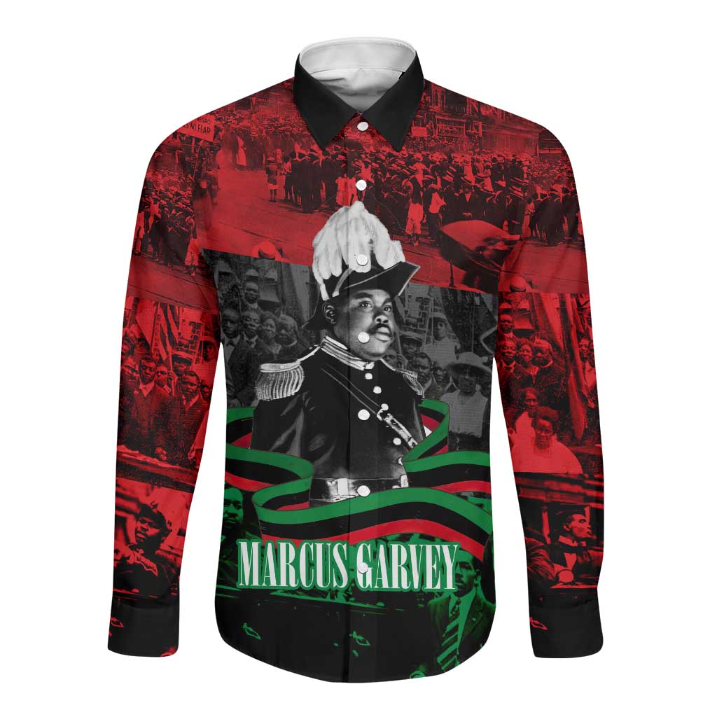 Marcus Garvey Long Sleeve Button Shirt Collage Design Progress Is the Attraction Quote Pan African Movement Tribute - Wonder Print Shop