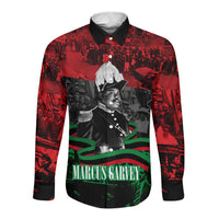 Marcus Garvey Long Sleeve Button Shirt Collage Design Progress Is the Attraction Quote Pan African Movement Tribute - Wonder Print Shop