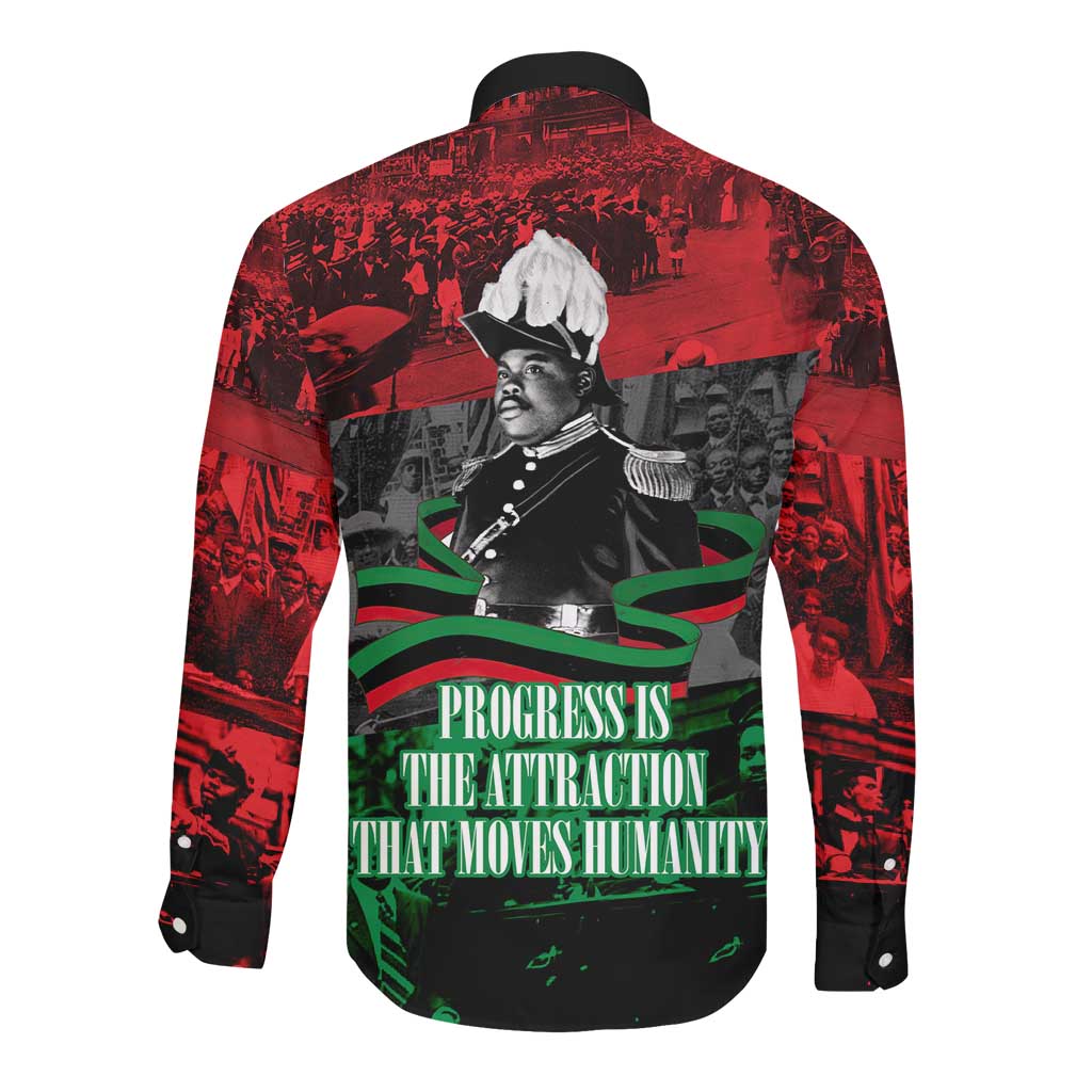 Marcus Garvey Long Sleeve Button Shirt Collage Design Progress Is the Attraction Quote Pan African Movement Tribute - Wonder Print Shop