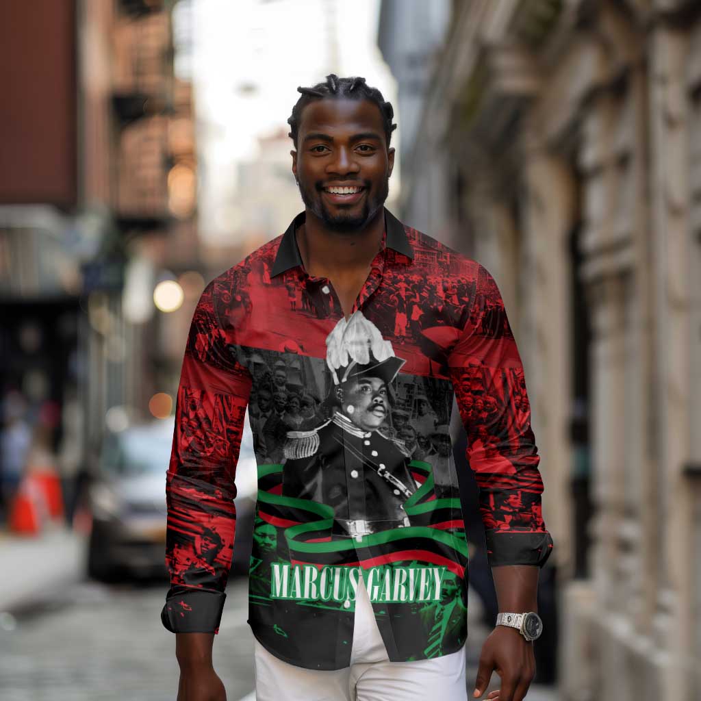 Marcus Garvey Long Sleeve Button Shirt Collage Design Progress Is the Attraction Quote Pan African Movement Tribute - Wonder Print Shop
