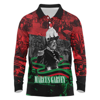Marcus Garvey Long Sleeve Polo Shirt Collage Design Progress Is the Attraction Quote Pan African Movement Tribute - Wonder Print Shop