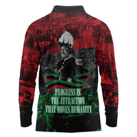 Marcus Garvey Long Sleeve Polo Shirt Collage Design Progress Is the Attraction Quote Pan African Movement Tribute - Wonder Print Shop