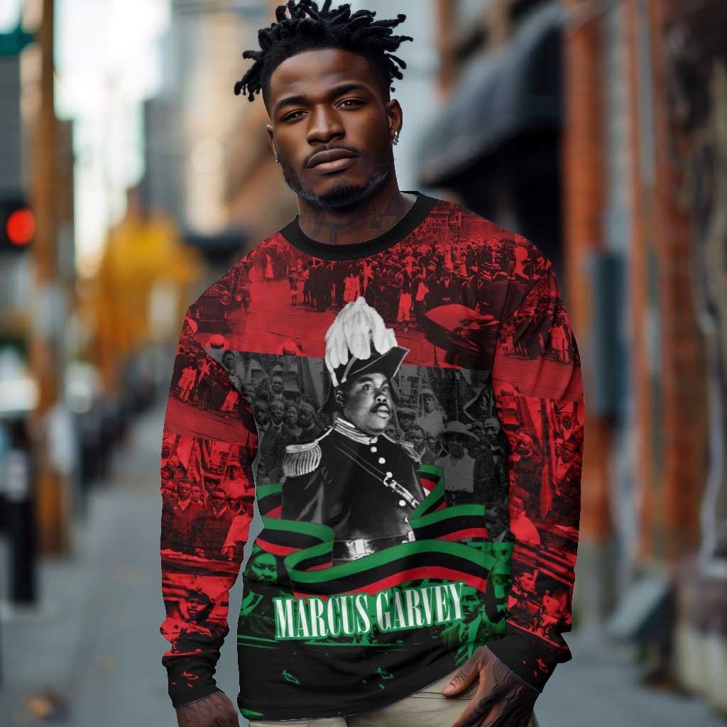 Marcus Garvey Long Sleeve Shirt Collage Design Progress Is the Attraction Quote Pan African Movement Tribute - Wonder Print Shop
