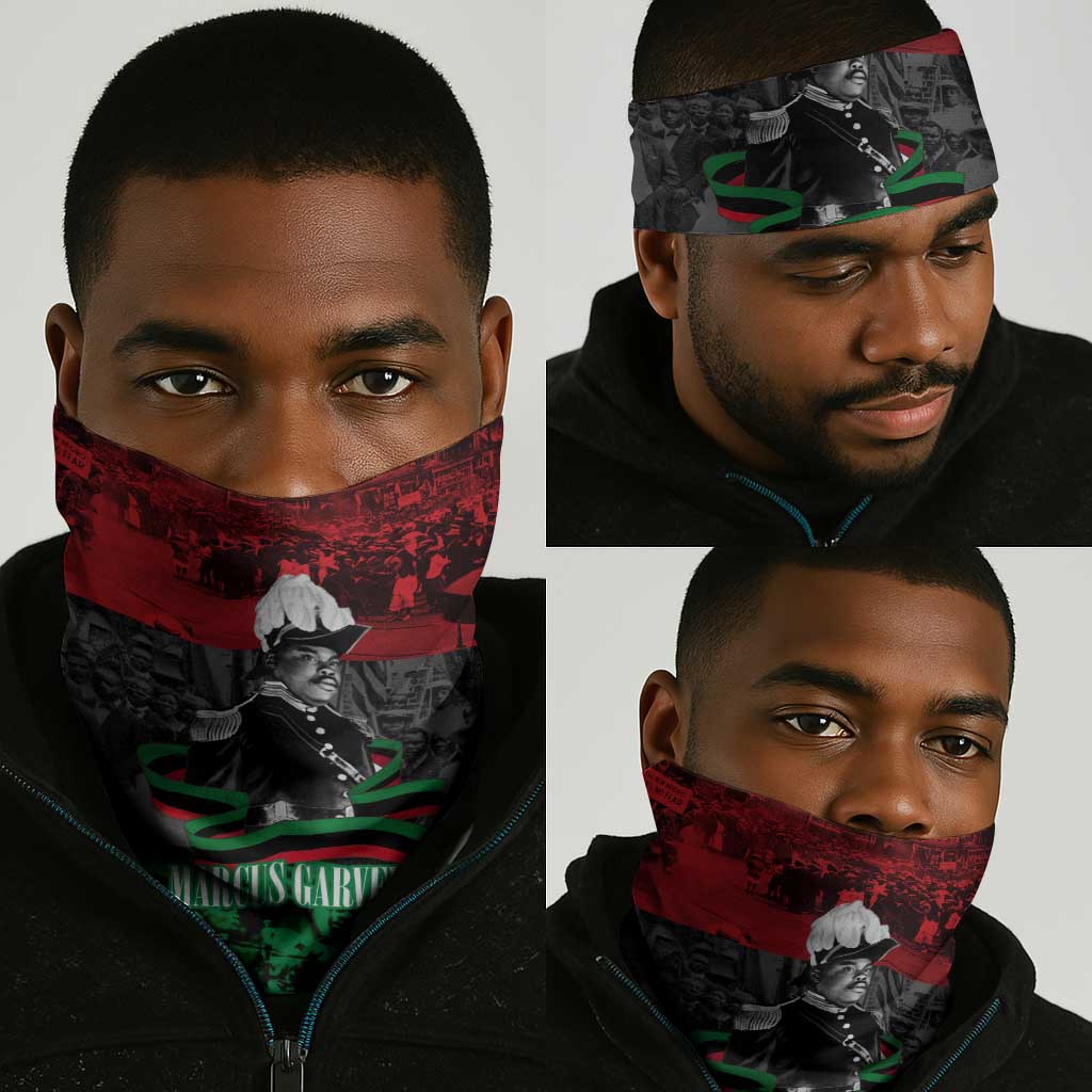 Marcus Garvey Neck Gaiter Collage Design Progress Is the Attraction Quote Pan African Movement Tribute - Wonder Print Shop