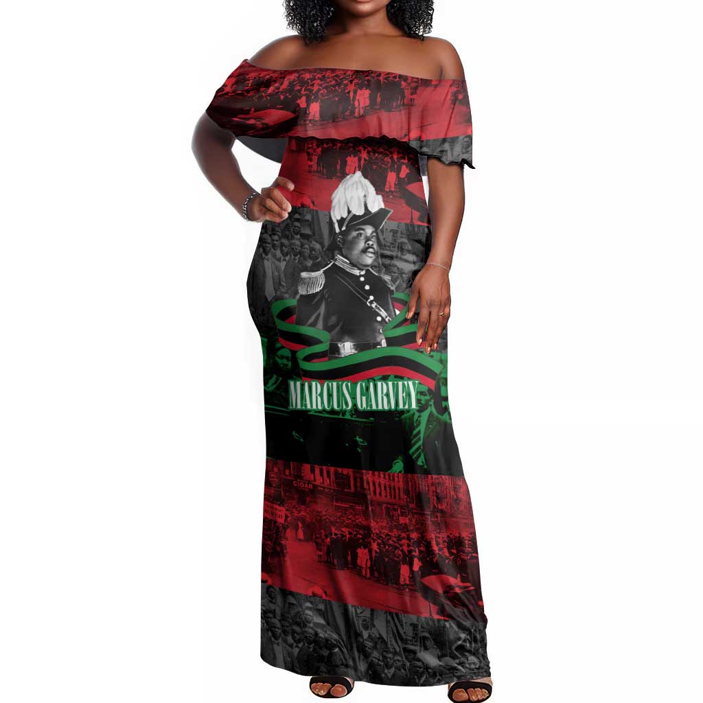 Marcus Garvey Off Shoulder Maxi Dress Collage Design Progress Is the Attraction Quote Pan African Movement Tribute - Wonder Print Shop
