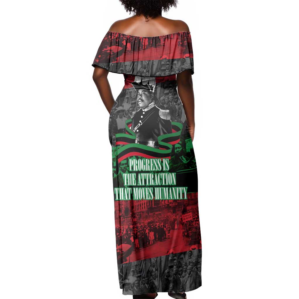 Marcus Garvey Off Shoulder Maxi Dress Collage Design Progress Is the Attraction Quote Pan African Movement Tribute - Wonder Print Shop