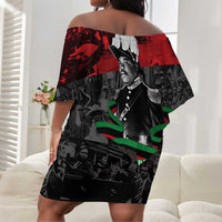 Marcus Garvey Off Shoulder Short Dress Collage Design Progress Is the Attraction Quote Pan African Movement Tribute - Wonder Print Shop