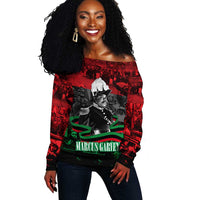 Marcus Garvey Off Shoulder Sweater Collage Design Progress Is the Attraction Quote Pan African Movement Tribute - Wonder Print Shop