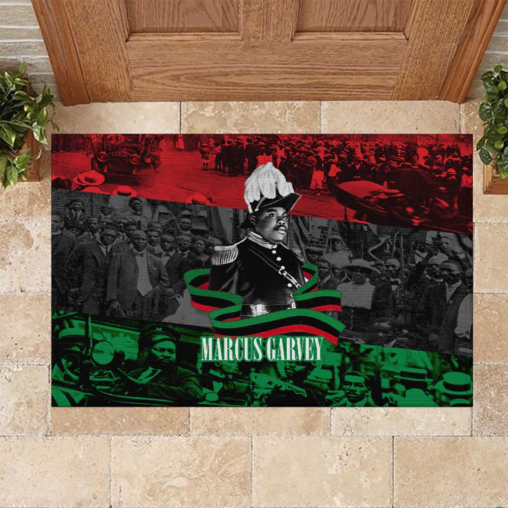 Marcus Garvey Rubber Doormat Collage Design Progress Is the Attraction Quote Pan African Movement Tribute - Wonder Print Shop