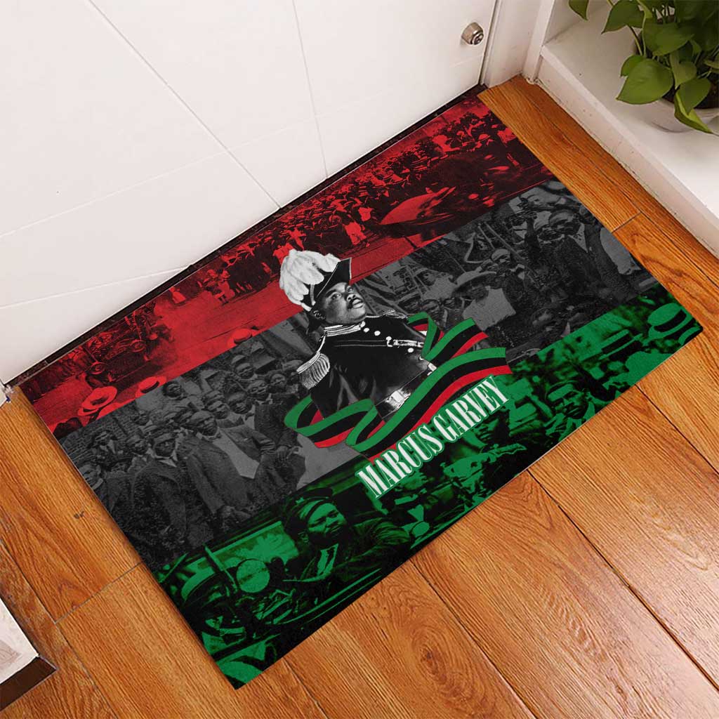 Marcus Garvey Rubber Doormat Collage Design Progress Is the Attraction Quote Pan African Movement Tribute - Wonder Print Shop