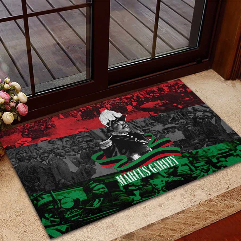 Marcus Garvey Rubber Doormat Collage Design Progress Is the Attraction Quote Pan African Movement Tribute - Wonder Print Shop
