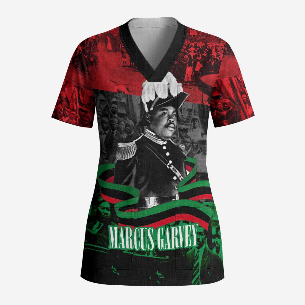 Marcus Garvey Scrub Top Collage Design Progress Is the Attraction Quote Pan African Movement Tribute - Wonder Print Shop