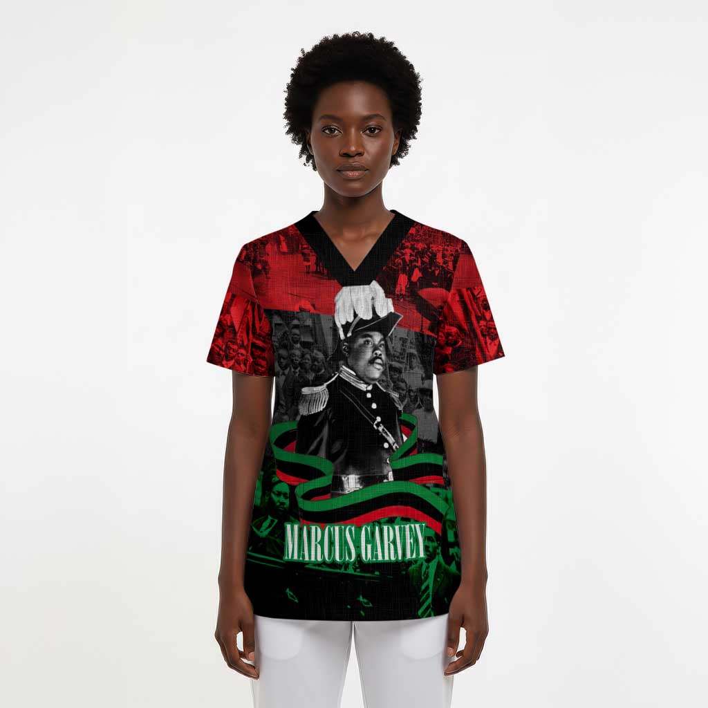 Marcus Garvey Scrub Top Collage Design Progress Is the Attraction Quote Pan African Movement Tribute - Wonder Print Shop