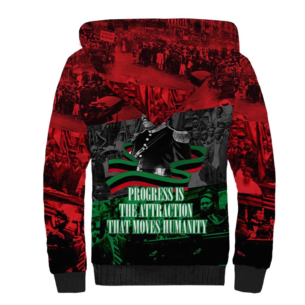Marcus Garvey Sherpa Hoodie Collage Design Progress Is the Attraction Quote Pan African Movement Tribute - Wonder Print Shop