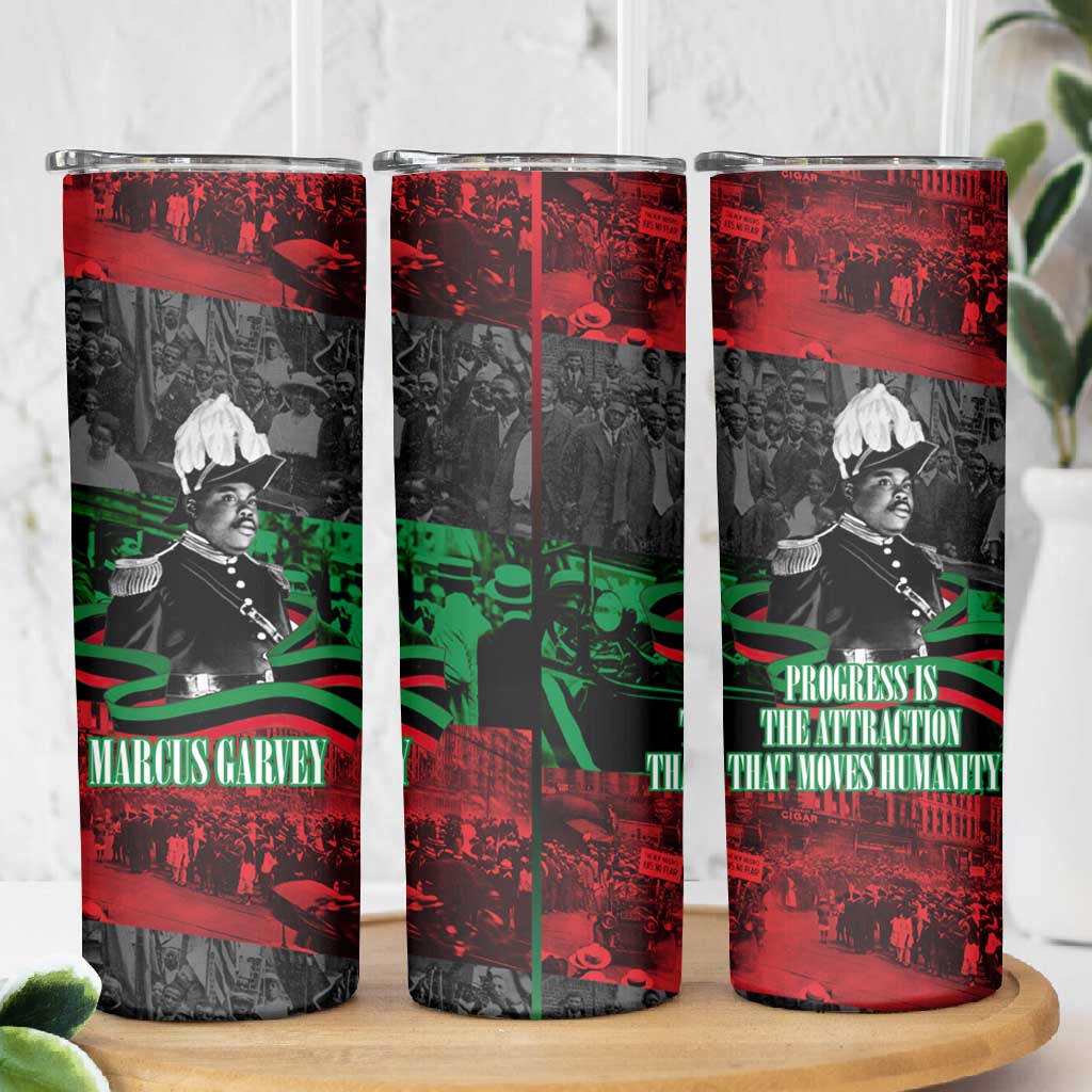 Marcus Garvey Skinny Tumbler Collage Design Progress Is the Attraction Quote Pan African Movement Tribute - Wonder Print Shop