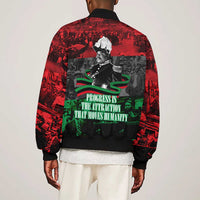 Marcus Garvey Sleeve Zip Bomber Jacket Collage Design Progress Is the Attraction Quote Pan African Movement Tribute - Wonder Print Shop