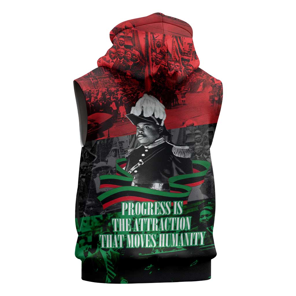 Marcus Garvey Sleeveless Hoodie Collage Design Progress Is the Attraction Quote Pan African Movement Tribute - Wonder Print Shop