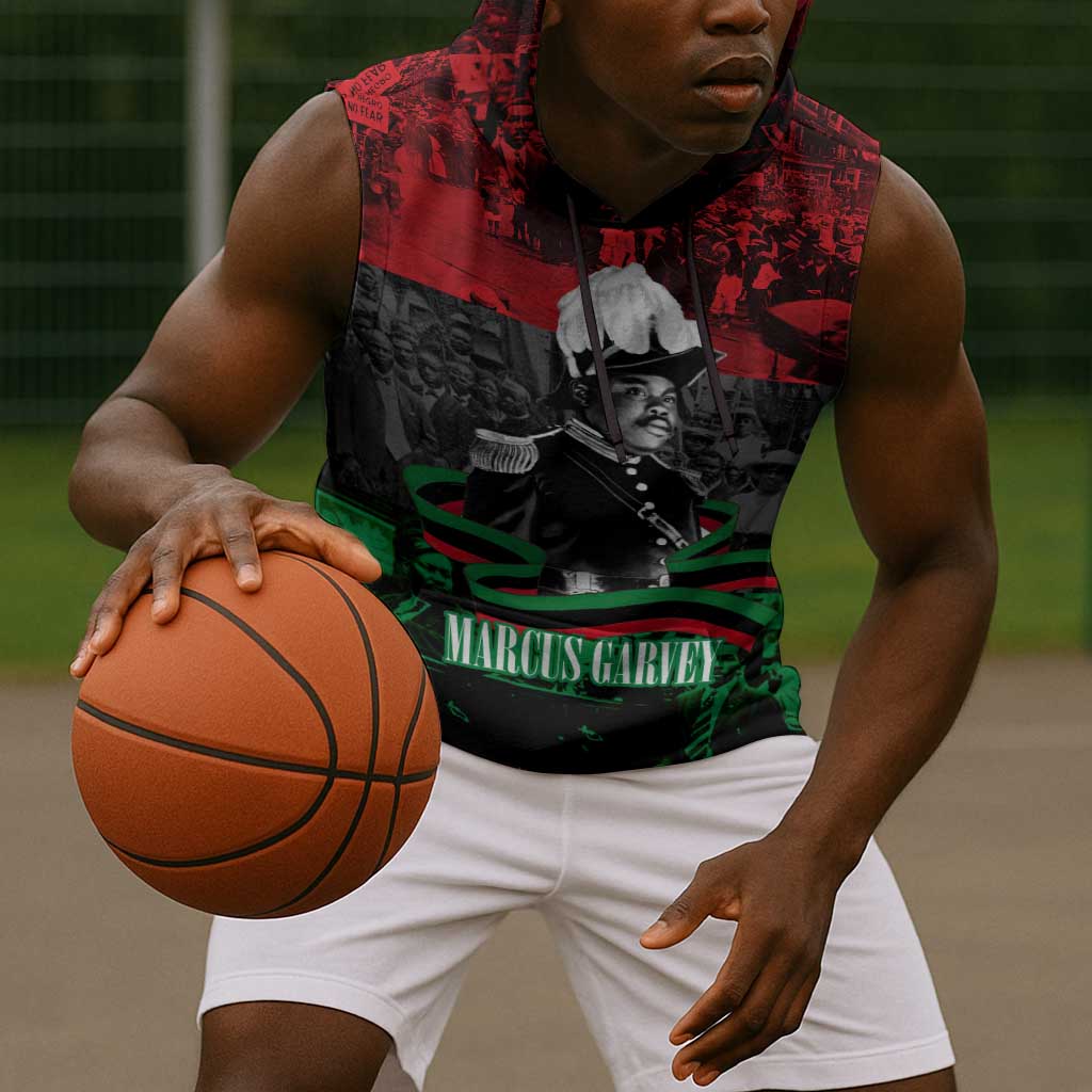 Marcus Garvey Sleeveless Hoodie Collage Design Progress Is the Attraction Quote Pan African Movement Tribute - Wonder Print Shop