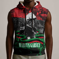 Marcus Garvey Sleeveless Hoodie Collage Design Progress Is the Attraction Quote Pan African Movement Tribute - Wonder Print Shop