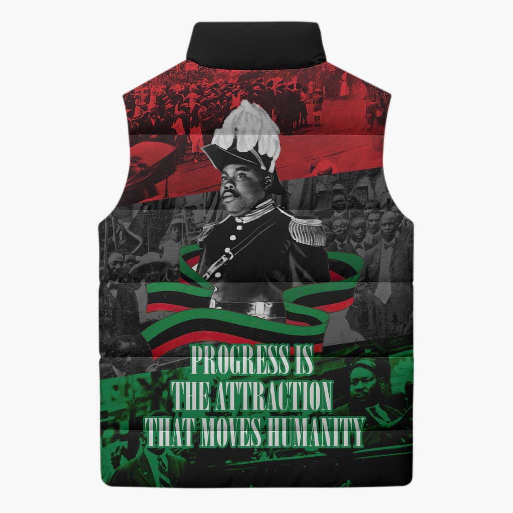 Marcus Garvey Sleeveless Puffer Jacket Collage Design Progress Is the Attraction Quote Pan African Movement Tribute - Wonder Print Shop