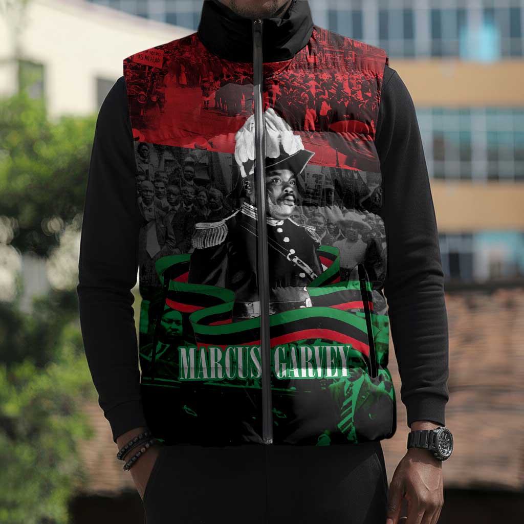 Marcus Garvey Sleeveless Puffer Jacket Collage Design Progress Is the Attraction Quote Pan African Movement Tribute - Wonder Print Shop