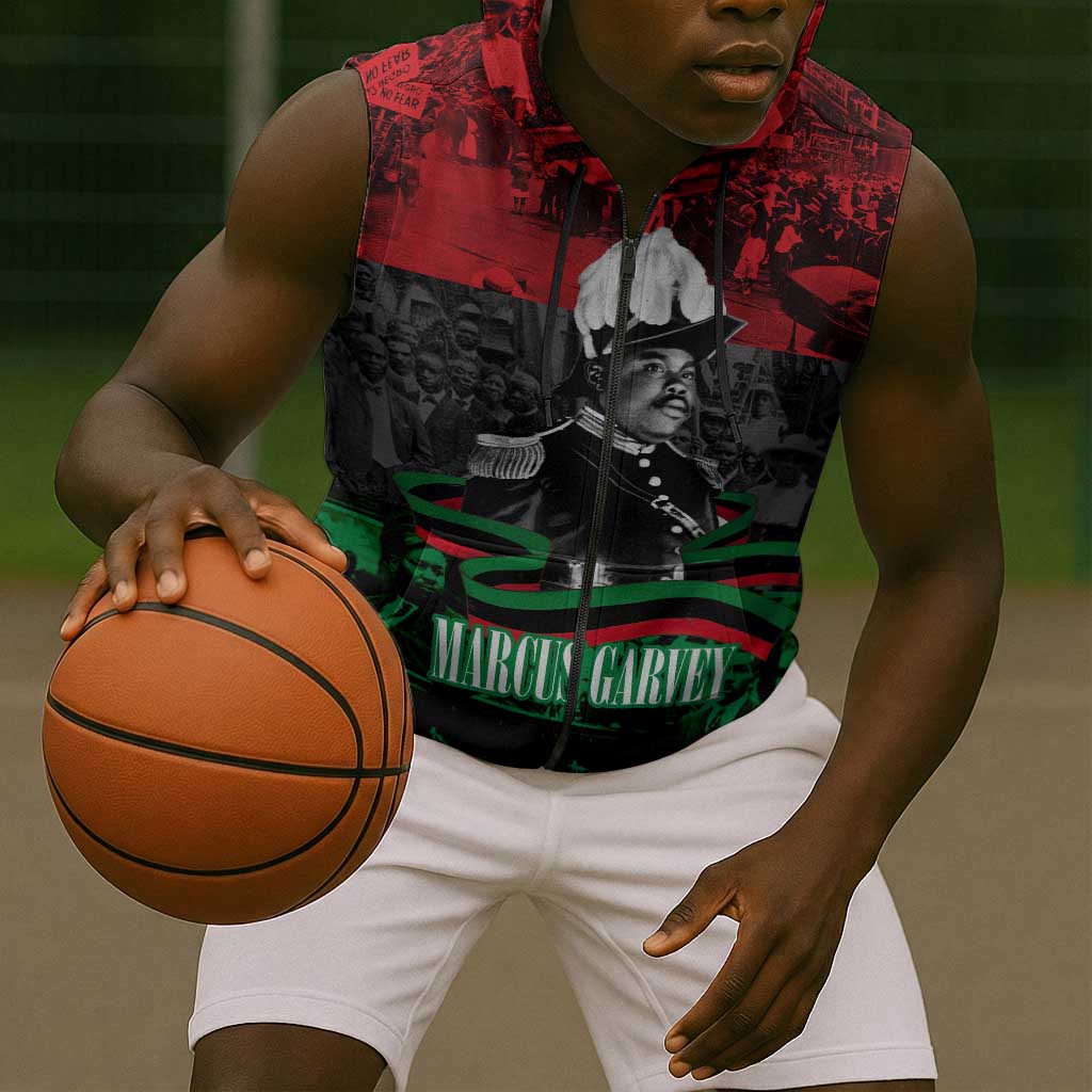 Marcus Garvey Sleeveless Zip Hoodie Collage Design Progress Is the Attraction Quote Pan African Movement Tribute - Wonder Print Shop