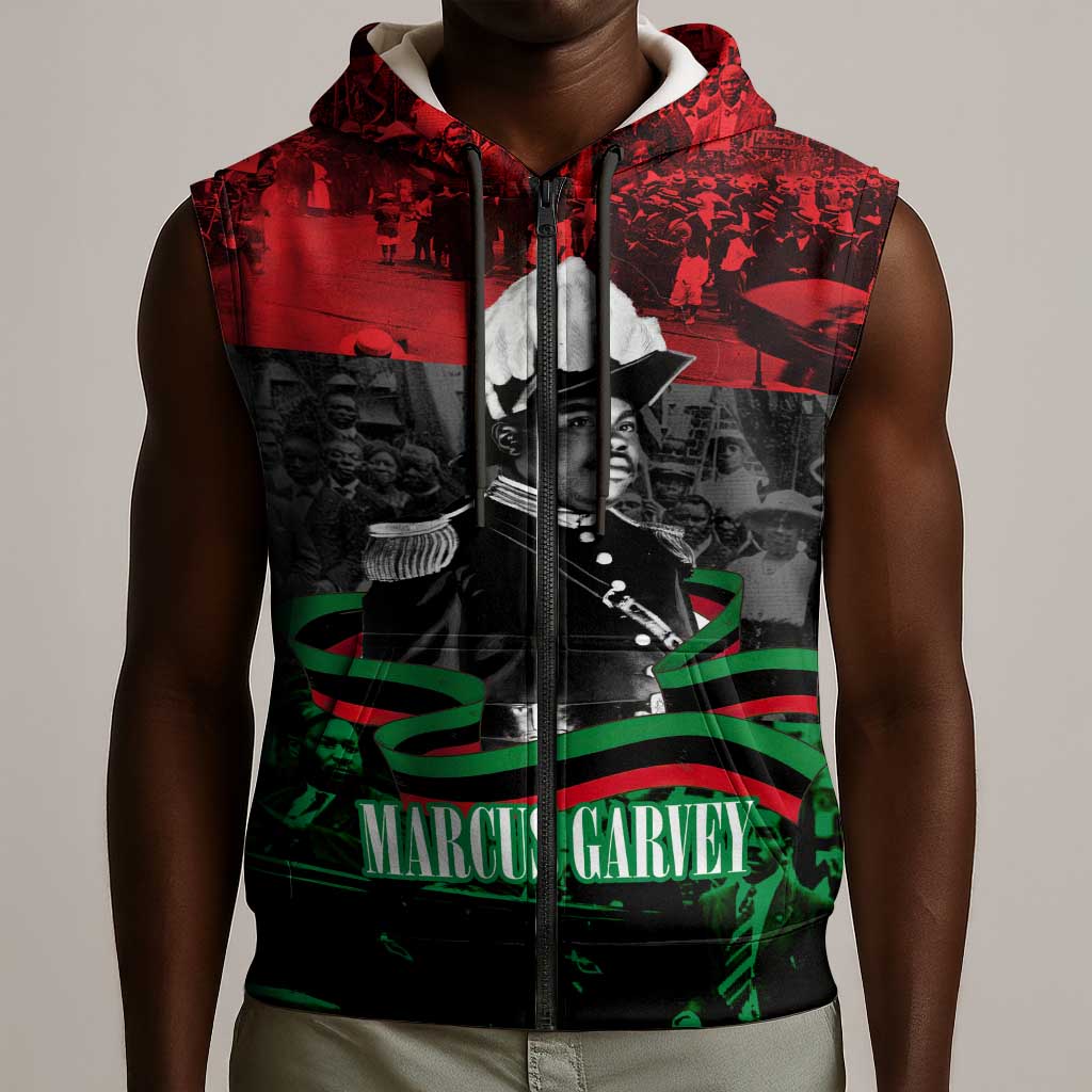 Marcus Garvey Sleeveless Zip Hoodie Collage Design Progress Is the Attraction Quote Pan African Movement Tribute - Wonder Print Shop