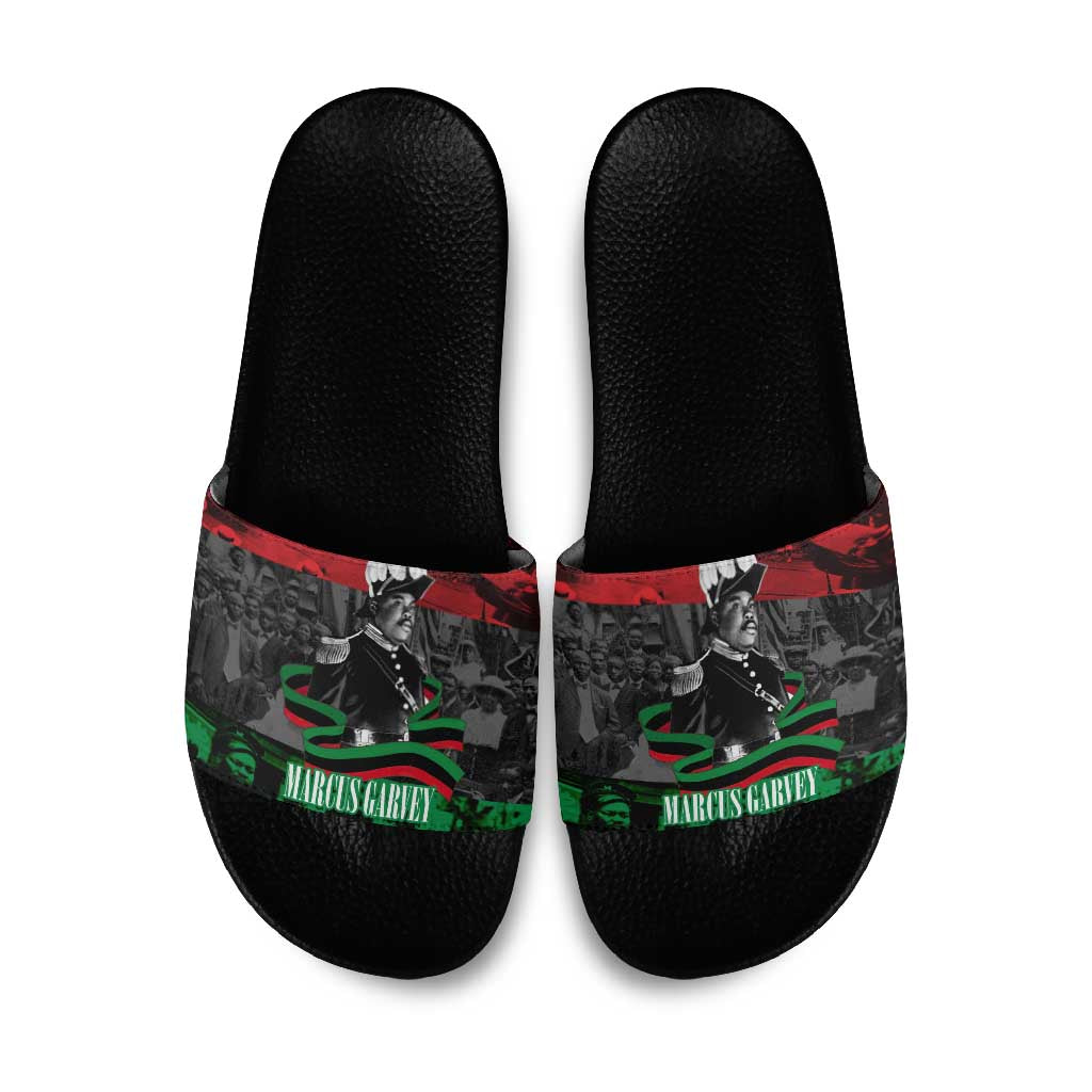 Marcus Garvey Slide Sandals Collage Design Progress Is the Attraction Quote Pan African Movement Tribute - Wonder Print Shop