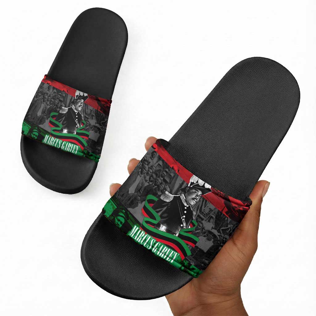 Marcus Garvey Slide Sandals Collage Design Progress Is the Attraction Quote Pan African Movement Tribute - Wonder Print Shop