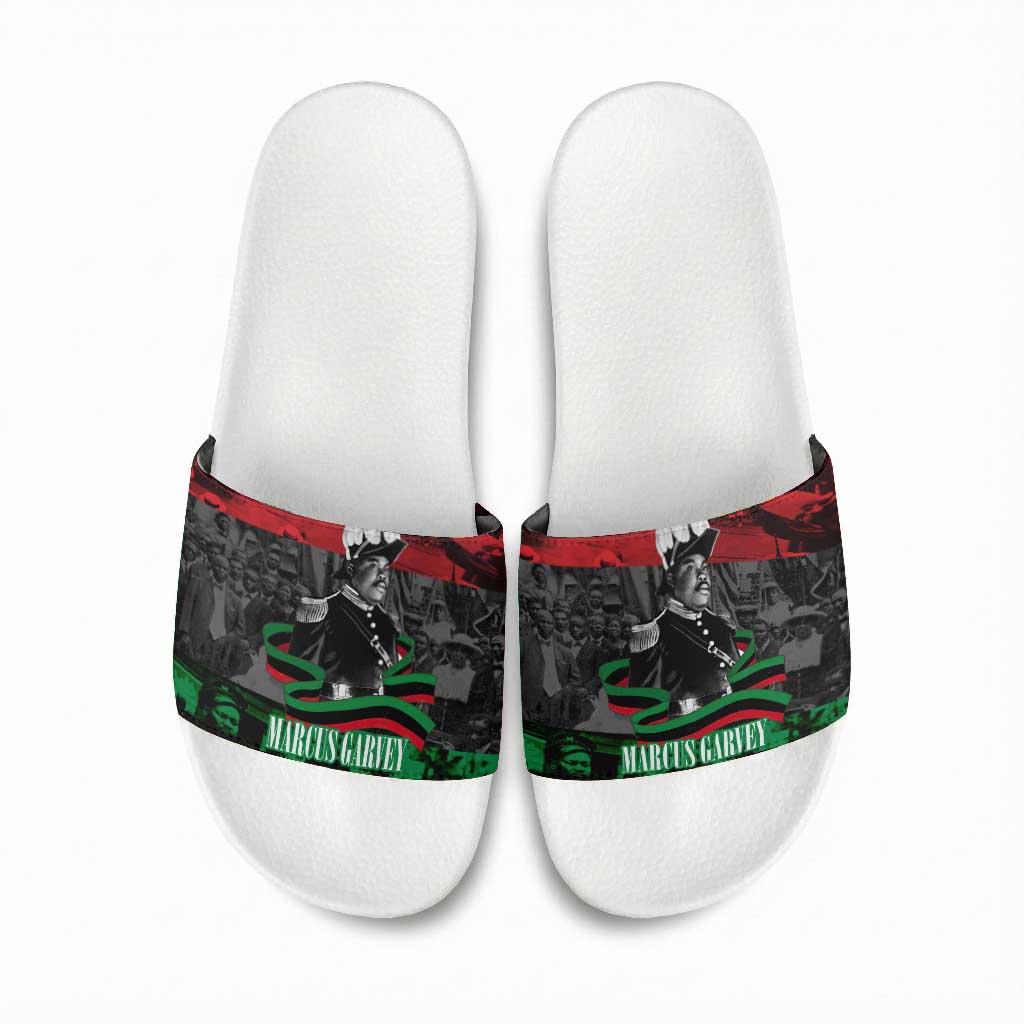 Marcus Garvey Slide Sandals Collage Design Progress Is the Attraction Quote Pan African Movement Tribute - Wonder Print Shop