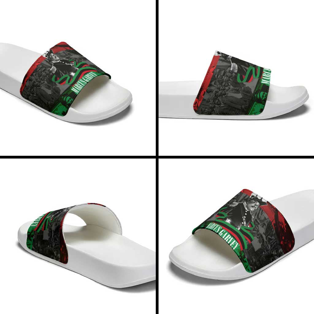 Marcus Garvey Slide Sandals Collage Design Progress Is the Attraction Quote Pan African Movement Tribute - Wonder Print Shop
