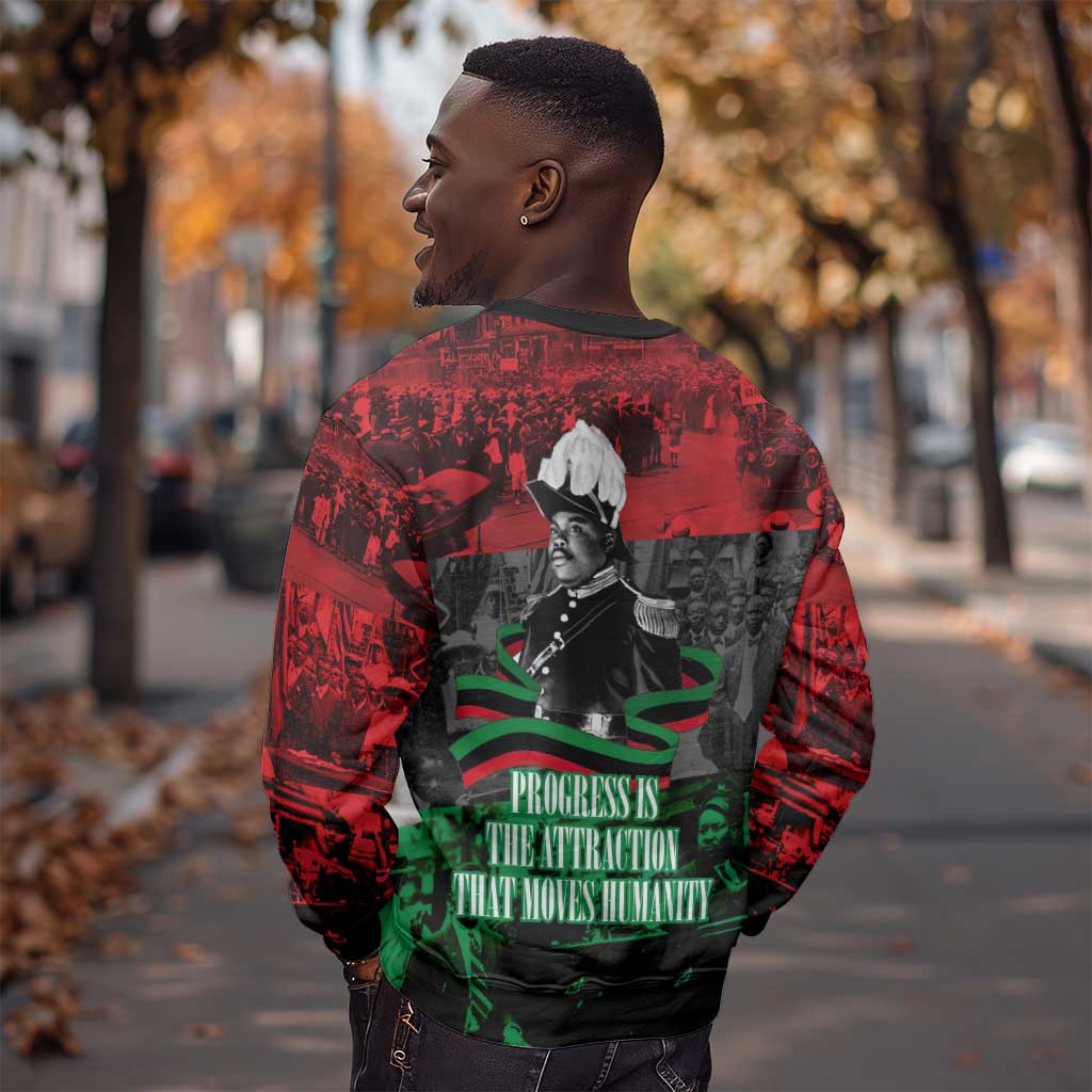 Marcus Garvey Sweatshirt Collage Design Progress Is the Attraction Quote Pan African Movement Tribute - Wonder Print Shop