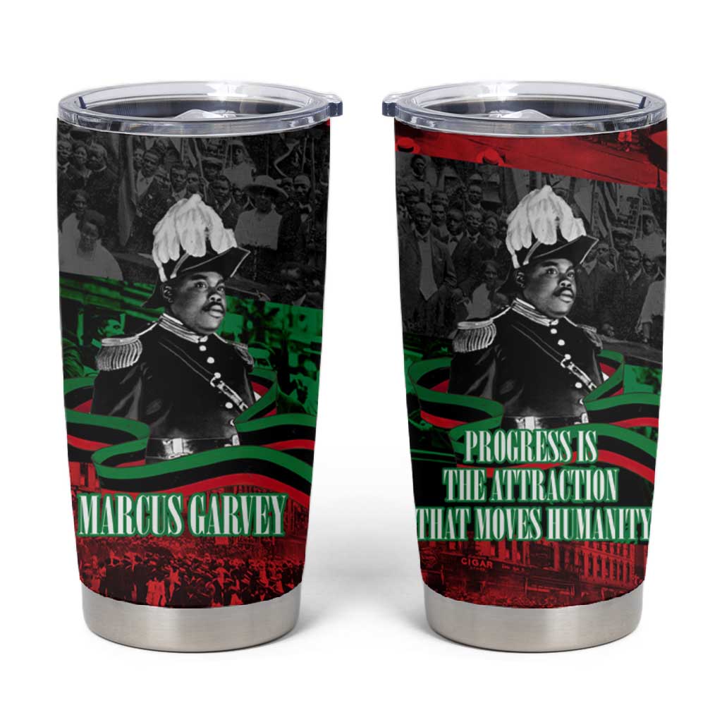 Marcus Garvey Tumbler Cup Collage Design Progress Is the Attraction Quote Pan African Movement Tribute - Wonder Print Shop
