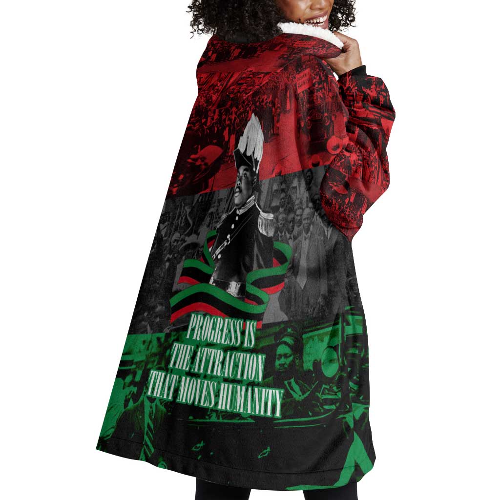 Marcus Garvey Wearable Blanket Hoodie Collage Design Progress Is the Attraction Quote Pan African Movement Tribute - Wonder Print Shop