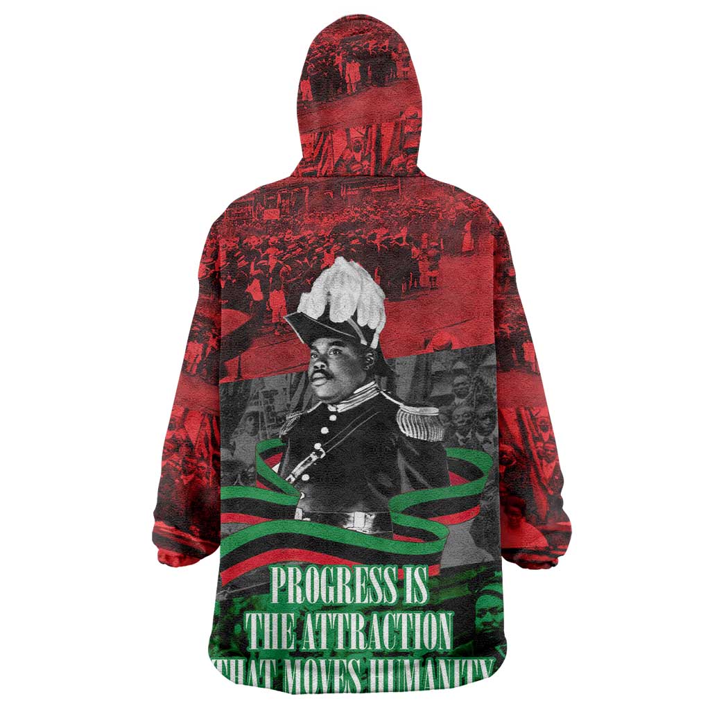 Marcus Garvey Wearable Blanket Hoodie Collage Design Progress Is the Attraction Quote Pan African Movement Tribute - Wonder Print Shop
