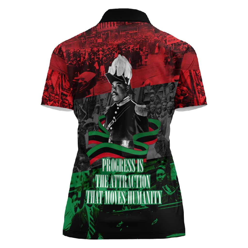 Marcus Garvey Women Polo Shirt Collage Design Progress Is the Attraction Quote Pan African Movement Tribute TS04
