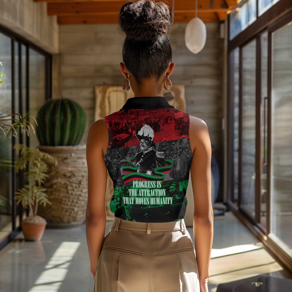 Marcus Garvey Women Sleeveless Polo Shirt Collage Design Progress Is the Attraction Quote Pan African Movement Tribute - Wonder Print Shop