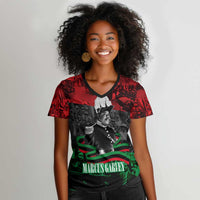 Marcus Garvey Women V-Neck T-Shirt Collage Design Progress Is the Attraction Quote Pan African Movement Tribute TS04