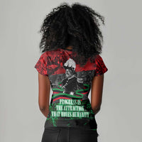 Marcus Garvey Women V-Neck T-Shirt Collage Design Progress Is the Attraction Quote Pan African Movement Tribute TS04