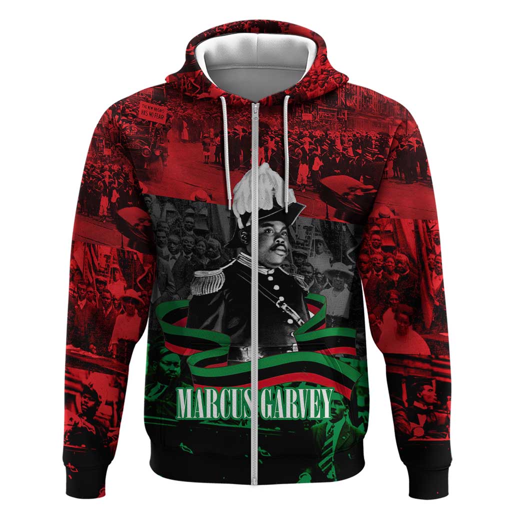 Marcus Garvey Zip Hoodie Collage Design Progress Is the Attraction Quote Pan African Movement Tribute - Wonder Print Shop